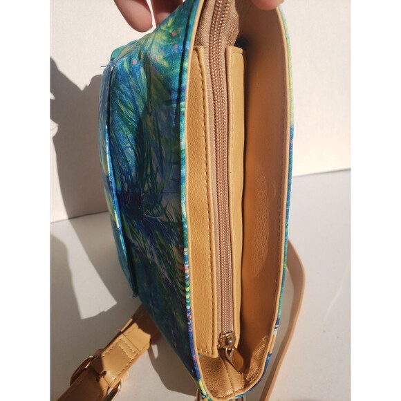 Leoma Lovegrove Art Double Hearts & Palms Crossbody Bag Pink Blue Painted EUC - Picture 11 of 16